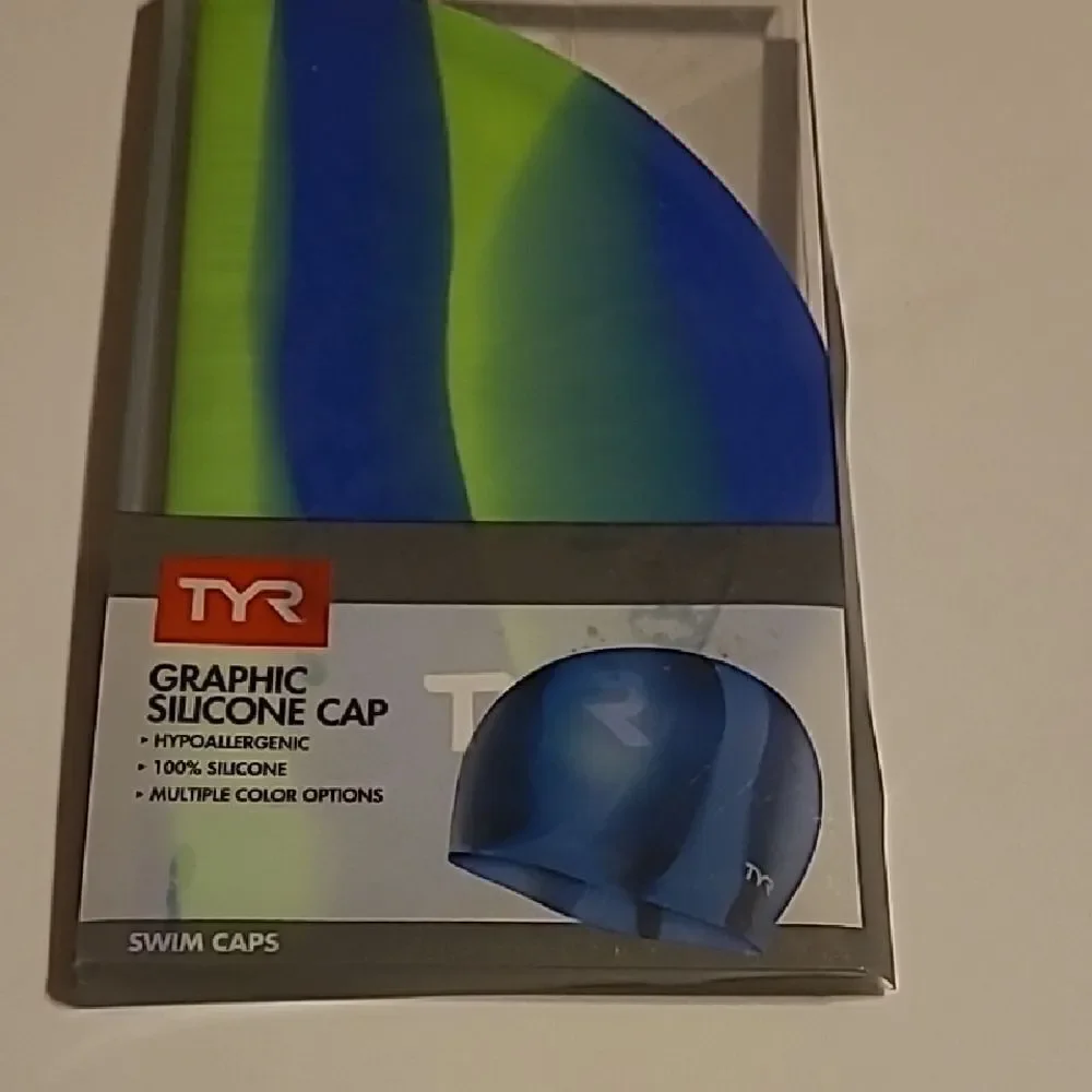 TYR Graphic Silicone Swim Cap - Blue and Green